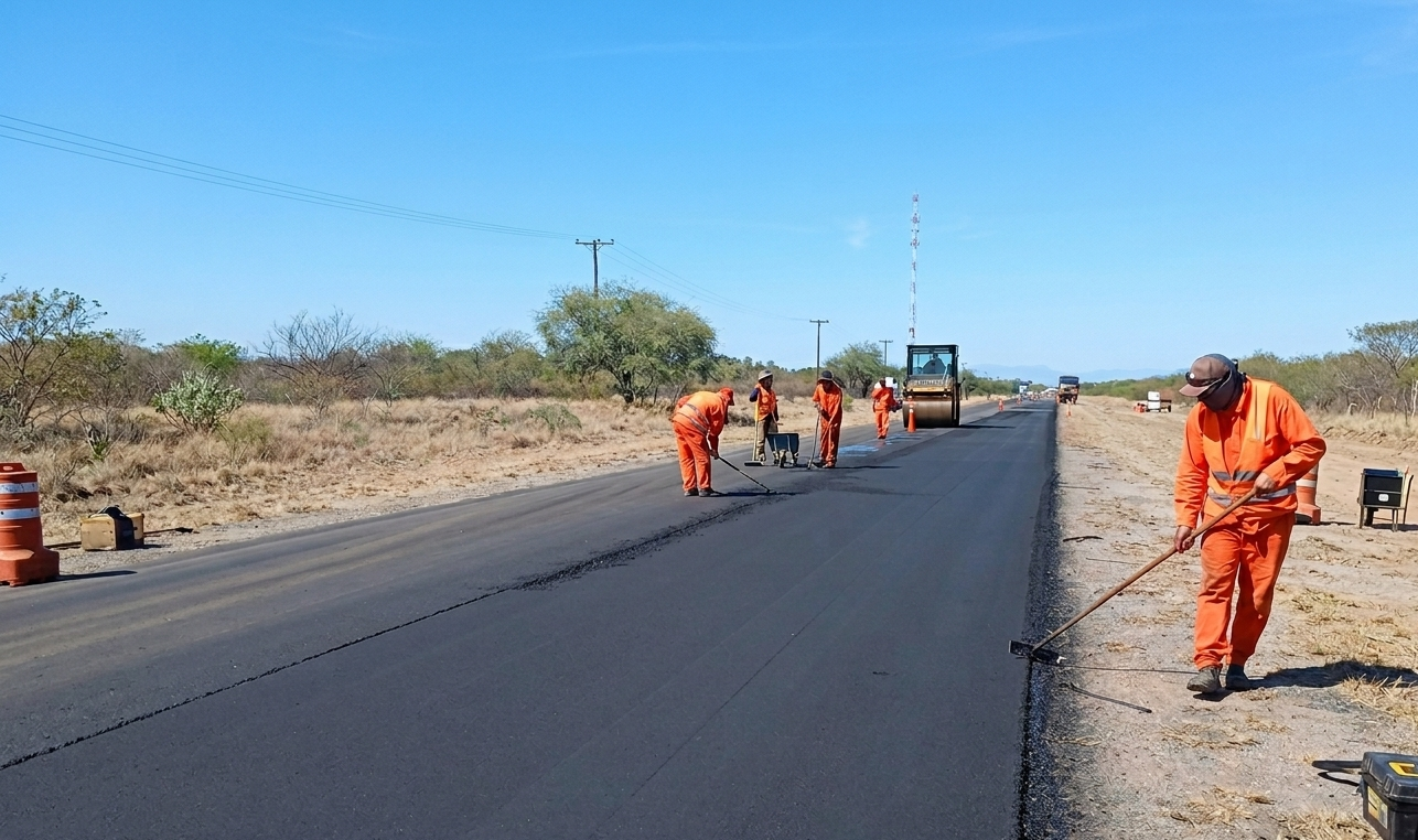 Equipo de INMECVIAL pavimentando ruta en el norte argentino